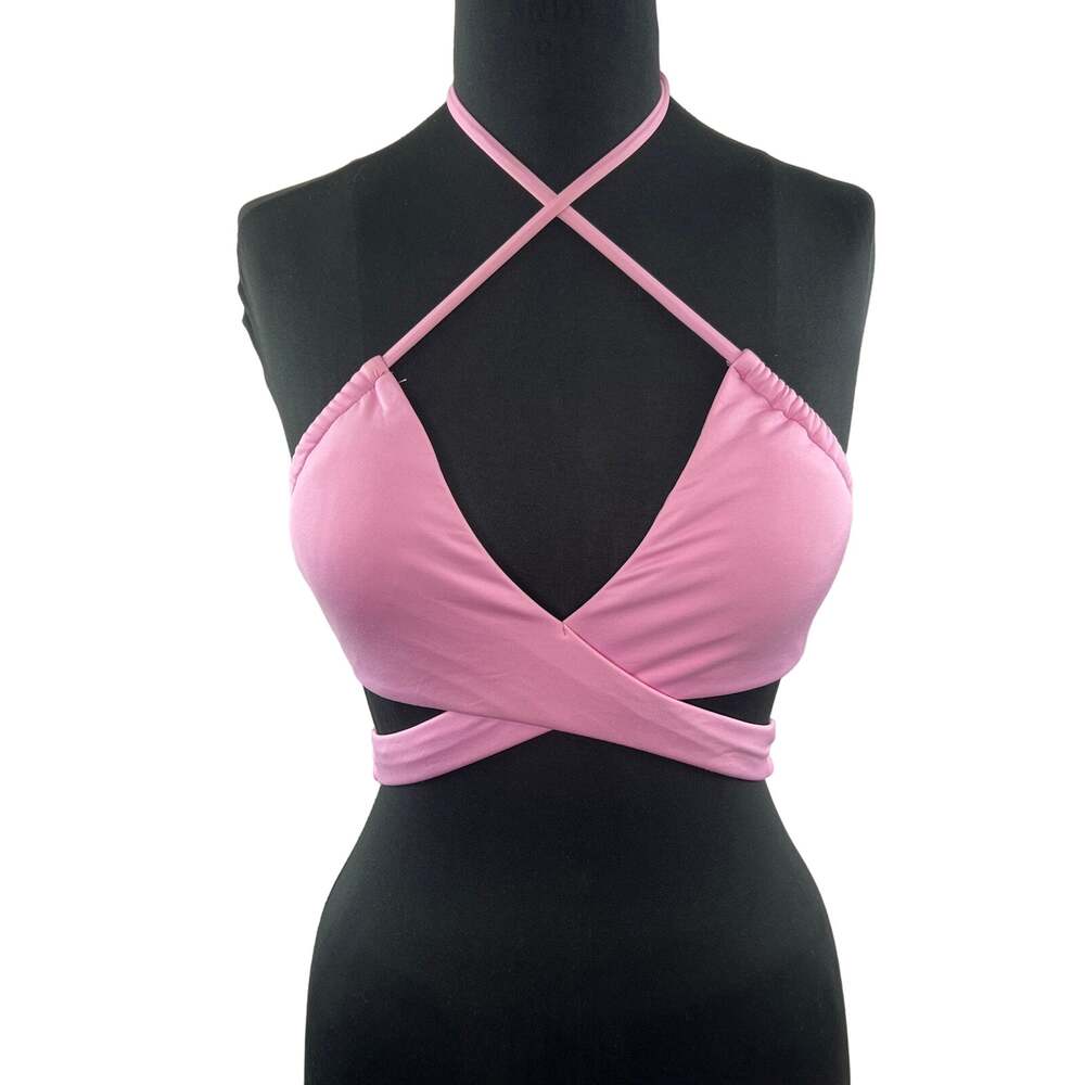 Soluna Pink Swim Bra Nylon Stretch Halter Neck Criss Cross Front Size Medium M